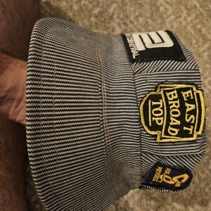 Vintage train conductor/engineer hat.  Hat contains various RR patches